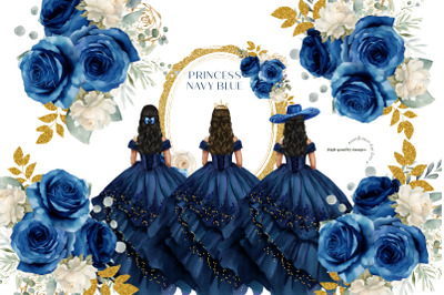 Navy Blue Princess Dresses Charra Quinceaera Floral Clipart