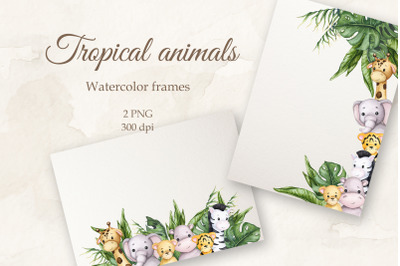 Tropical animals. Watercolor PNG Frames