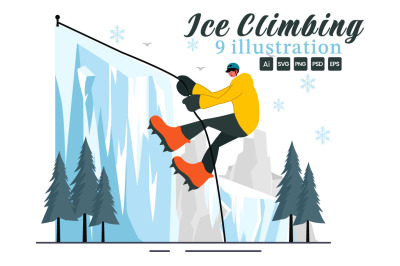 9 Ice Climbing Vector Illustration