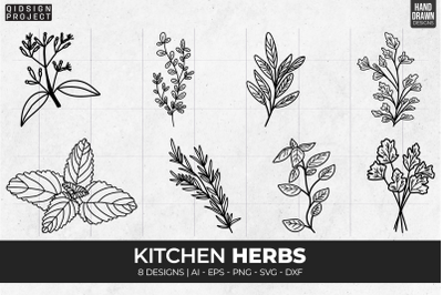 8 Kitchen Herbs Svg, Kitchen Svg, Herb Svg, Farmhouse Svg