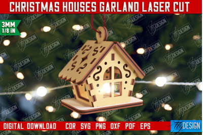 Christmas Houses Garland | Christmas Tree Toy | Santas House | CNC