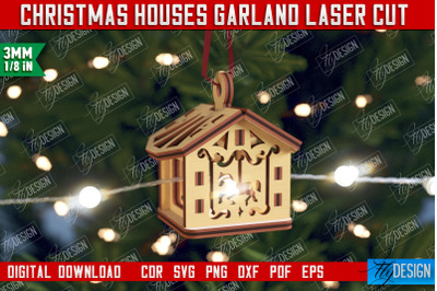 Christmas Houses Garland | Christmas Tree Toy | Santas House | CNC