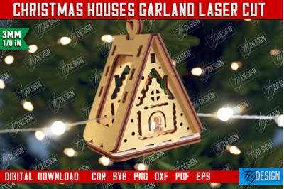 Christmas Houses Garland | Christmas Tree Toy | Santas House | CNC