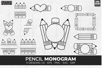 11 Pencil Svg, Pencil Monogram, School Svg, Pencil Name Svg