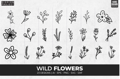 23 Wild Flowers, Wildflower Vector, Wildflower Silhouette