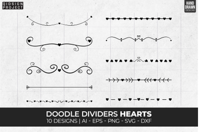 10 Doodle Dividers Hearts, Heart Text Dividers Svg