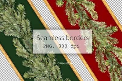 Christmas tree garland clipart. Seamless fir borders PNG