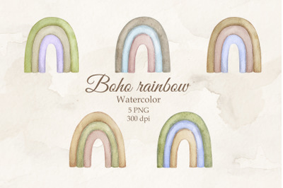 Boho Rainbows. Watercolor Clip Art PNG