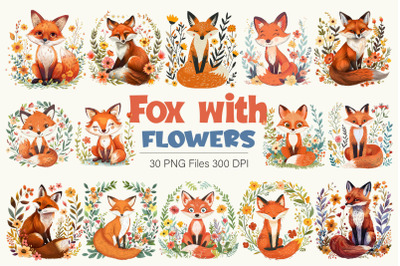 Fox with flowers. TShirt Sticker.