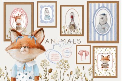 Animals portraits Baby vintage posters