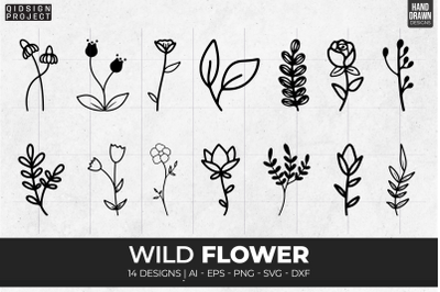 14 Wild Flowers, Floral svg, Flower Border Svg, Flower Leaf