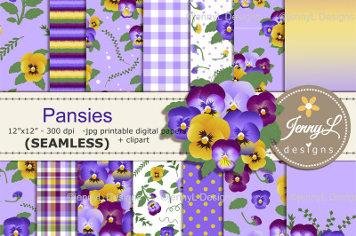 Pansies Floral SEAMLESS Digital Paper and Clipart