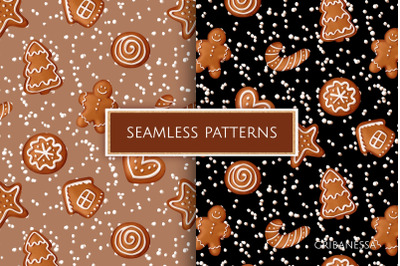 Seamless gingerbread cookies patterns