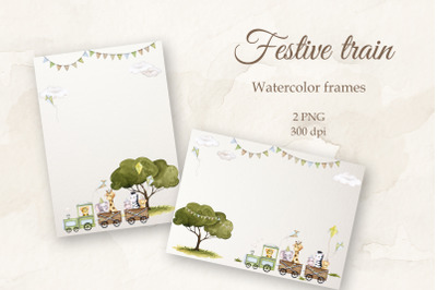 Train Travel. Watercolor PNG Frames