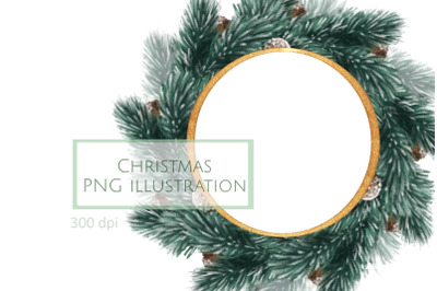 Christmas frame PNG | Round frame with fir branches