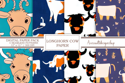 Longhorn Cow seamless digital papers