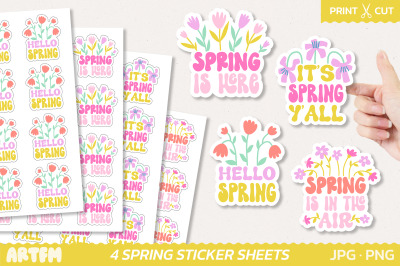 Spring Quotes Flowers Sticker Sheets | Florals Spring PNG