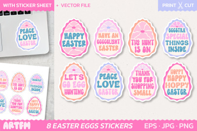 Groovy Easter Eggs Sticker Bundle | Easter Quotes Stickers