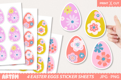 Flowers Easter Eggs Sticker Sheets | Florals Eggs PNG