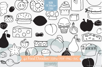 A to Z Food Doodles | Hand Drawn Fruit + Vegetable | Sweets + Savory