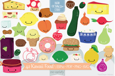 A-Z Food Kawaii | Colored Hand Drawn Fruit, Vegetable, Sweets, Savory