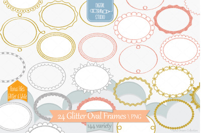 Gliiter Oval Frames | Hand Drawn Border &amp; Decorative Label