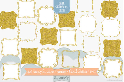 Fancy Square Frames Gold Glitter | Hand Drawn Border Monogram