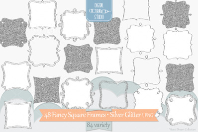 Fancy Square Frames Silver Glitter | Hand Drawn Border Monogram