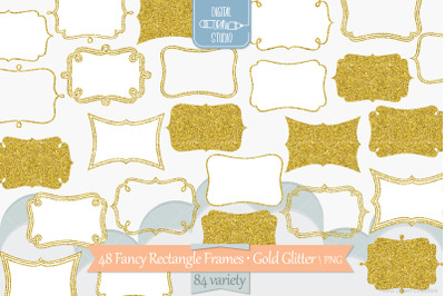 Fancy Rectangular Frames Gold Glitter | Hand Drawn Border Monogram