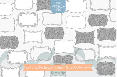 Fancy Rectangular Frames Silver Glitter | Hand Drawn Border Monogram