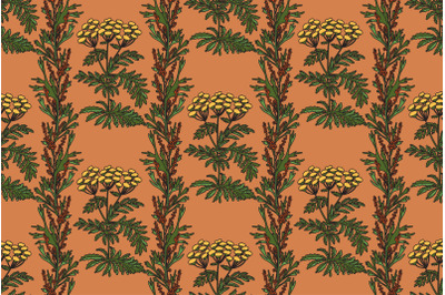 Botanical plant seamless pattern with flowers vector illustration bg