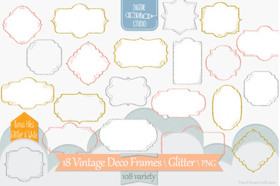 Glitter Vintage Deco Frames | Decorative Border | Retro Labels