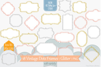 Glitter Vintage Dots Frames  Decorative Border | Retro Labels
