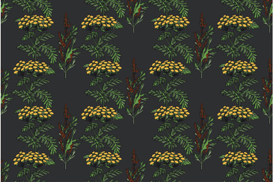 Botanical plant seamless pattern with flowers and berries vector bg