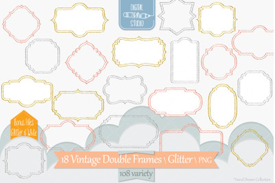 Glitter Vintage Double Frames | Decorative Border | Retro Labels