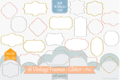 Glitter Vintage Frames | Decorative Border | Retro Labels