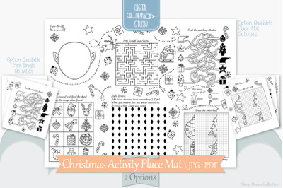 Christmas Placemat Activity Sheet, Printable Single Mini Game, Pdf Jpg