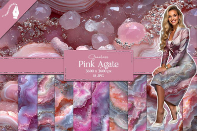 Pink Agate Digital Paper, Glamorous Marble Geode Textures