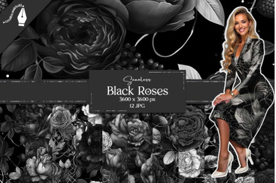 Black Roses Digital Paper, Gothic Floral Backgrounds, Dark Peonies