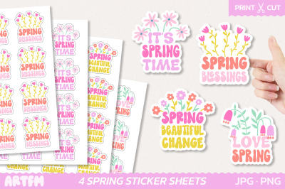 Spring Quotes Flowers Sticker Sheets | Florals Spring PNG