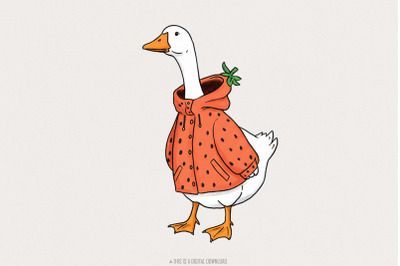 Strawberry Silly Goose PNG Digital Download, Retro Cottagecore Trendy