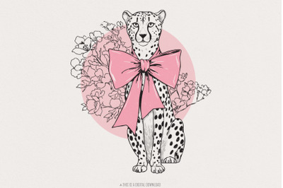 Leopard Print PNG, Coquette PNG, Pink Bow Digital Download, Leopard Cl