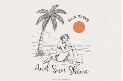 Salt Water And Sun Shine Png&2C; Summer Sublimation Design&2C; Retro Beach P