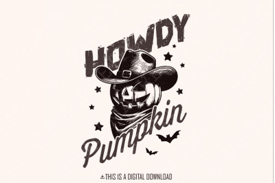 Howdy Pumpkin Western Fall PNG&2C; Retro Halloween&2C; Autumn Sublimation&2C; T