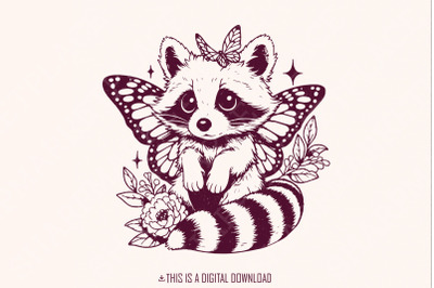 Cute Hybrid Raccoon with Butterfly Wings PNG, Vintage Animal png, Racc