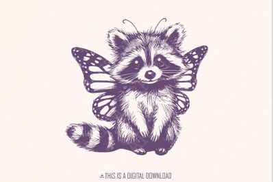 Cute Hybrid Raccoon with Butterfly Wings PNG, Vintage Animal png, Funn