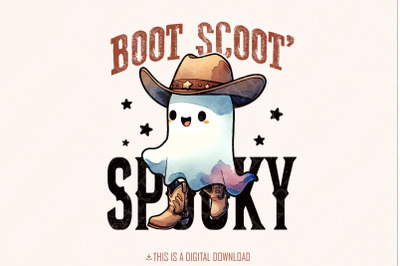 Boot Scoot Spooky PNG, Western Ghost PNG, Retro Halloween Design, Cowb