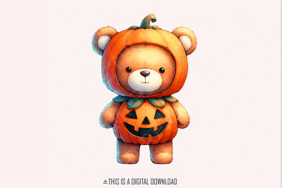 Cute Bear Pumpkin PNG, Halloween Bear Clipart, Sublimation Bear png, T