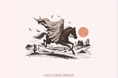 Cowboy Ghost Horse PNG, Halloween Shirt Digital Download, Spooky PNG,