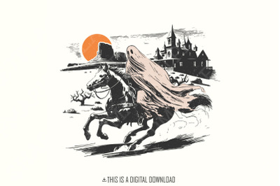 Cowboy Ghost Horse PNG, Halloween Shirt Digital, Spooky Season PNG, Cu